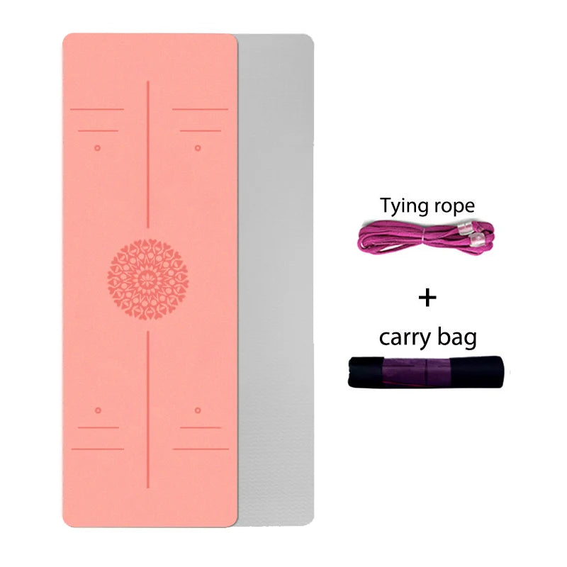 TPE Yoga Mat with Position Line 6Mm Double Layer Sports Exercise Pad for Beginner Home Gym Fitness Gymnastics Pilates