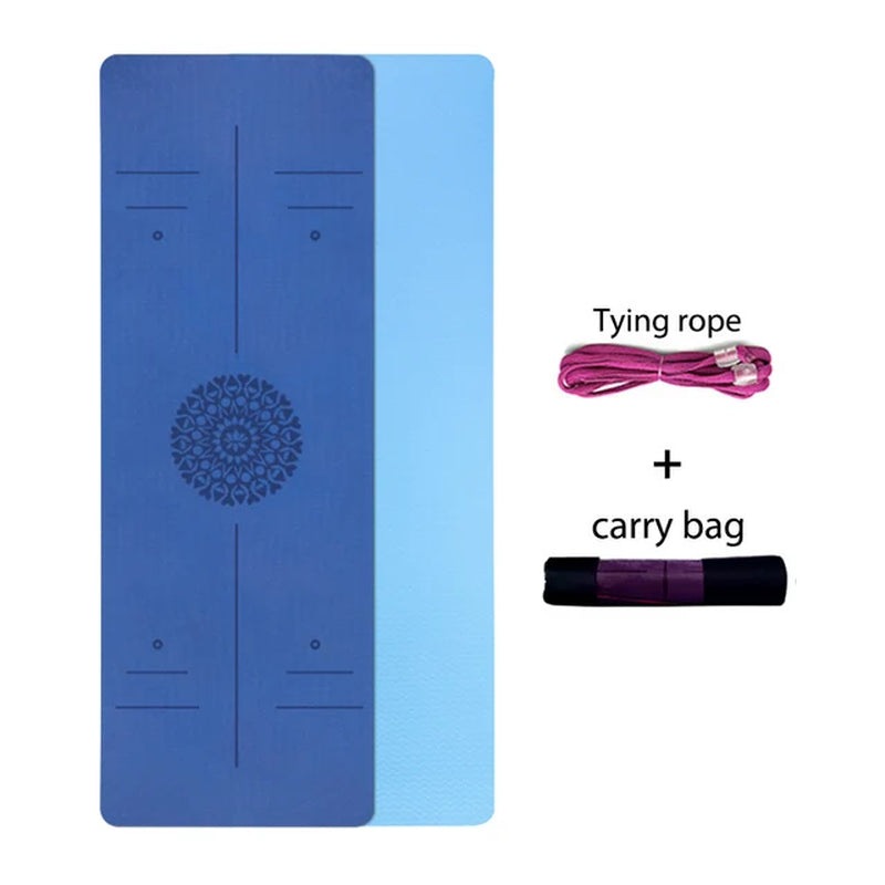 TPE Yoga Mat with Position Line 6Mm Double Layer Sports Exercise Pad for Beginner Home Gym Fitness Gymnastics Pilates